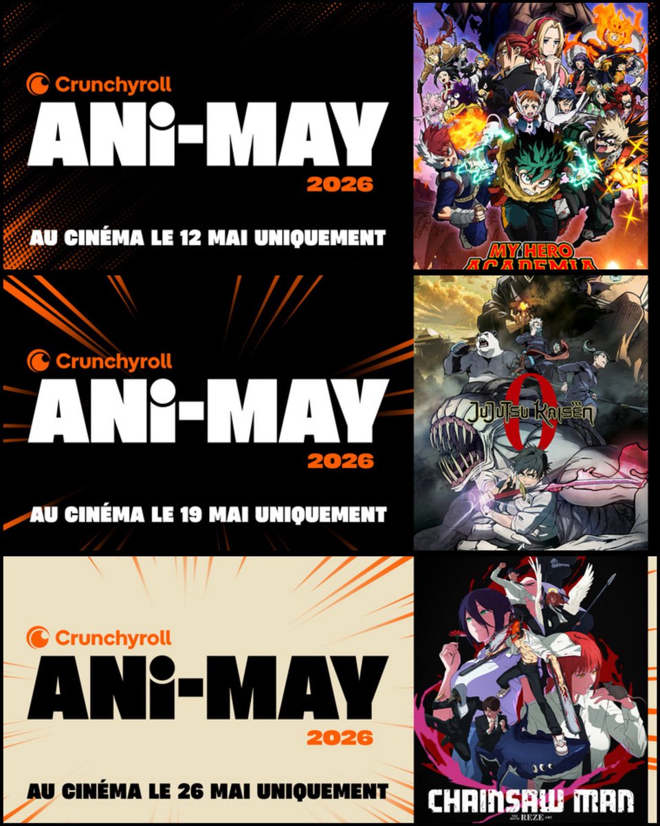 LeGrandRex's tweet photo. 𝗔𝗻𝗶-𝗠𝗮𝘆 débarque au #𝗚𝗿𝗮𝗻𝗱𝗥𝗲𝘅 🎬✨

1 semaine = 1 film dans notre #SalleInfinite :

• 12 mai : 𝗠𝘆 𝗛𝗲𝗿𝗼 𝗔𝗰𝗮𝗱𝗲𝗺𝗶𝗮 : 𝗬𝗼𝘂’𝗿𝗲 𝗡𝗲𝘅𝘁  🎟️ https://t.co/uEHUDPoh7m • 19 mai : 𝗝𝘂𝗷𝘂𝘁𝘀𝘂 𝗞𝗮𝗶𝘀𝗲𝗻 𝟬 🎟️ https://t.co/6D2PupopHh • 26 mai : 𝗖𝗵𝗮𝗶𝗻𝘀𝗮𝘄 𝗠𝗮𝗻 –  𝗟𝗲 𝗙𝗶𝗹𝗺 : 𝗟’𝗮𝗿𝗰 𝗱𝗲 𝗥𝗲𝘇𝗲 🎟️ https://t.co/iU0ZnwUIVD

(Re)découvrez ces animés cultes sur grand écran 🔥