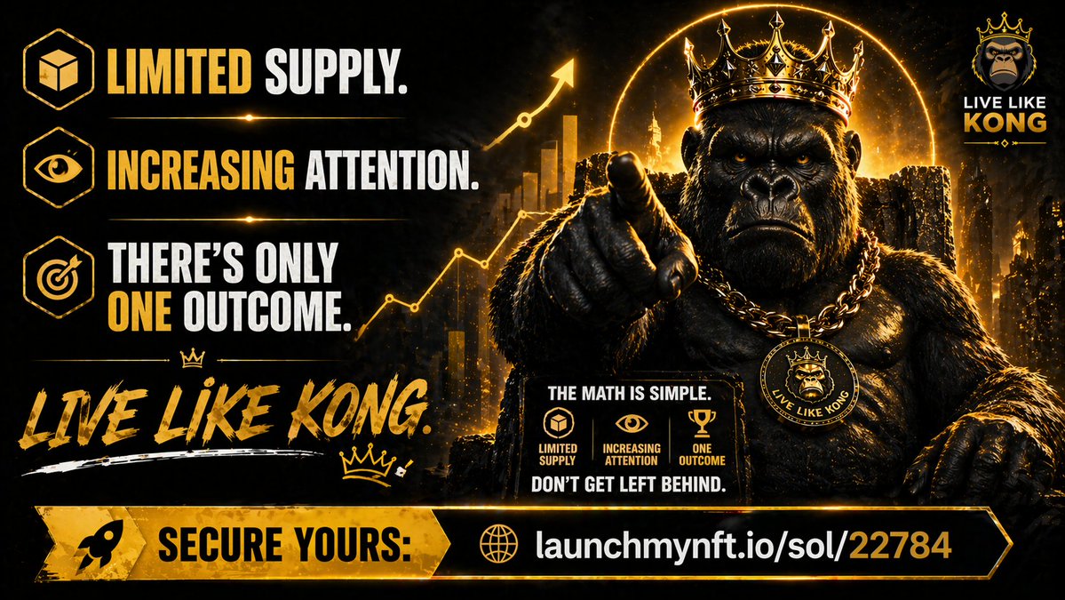 NFT2BC's tweet image. Limited supply.
 Increasing attention.
There’s only one outcome.
LIVE LIKE KONG 🦍
👉 Secure yours:
 launchmynft.io/sol/22784
#NFTdrop #Solana