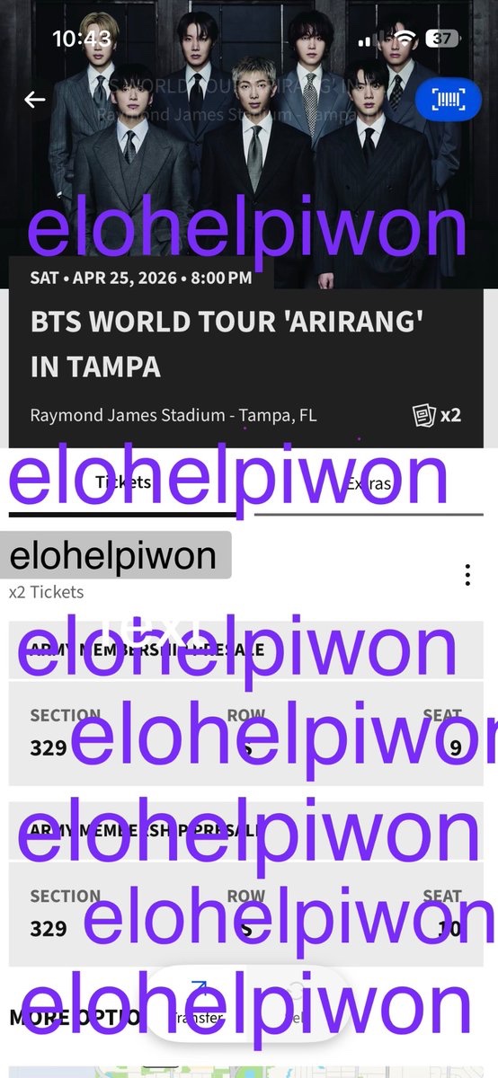 elohelpiwon's tweet photo. wts 2 tickets to bts arirang Tampa day 1 for face value but willing to negotiate 
- Date: Saturday April 25,2026
- Section: 329 , row S
- price each: $135
- comment/ dm me if interested 
#BTS_ARİRANG 
#btstampa https://t.co/FyfDUnrW54
