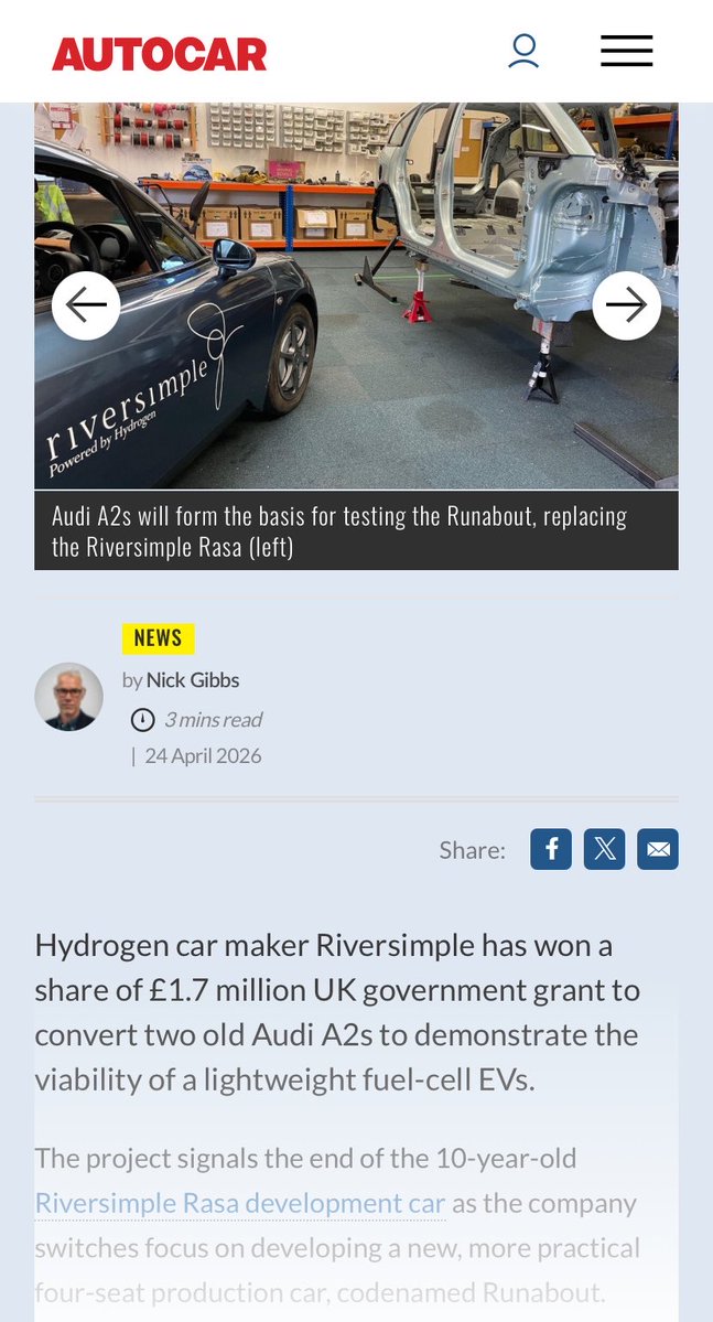 Synchronicity34's tweet image. So Riversimple have ditched their Rasa #hydrogen #FCEV 2 seat runabout that they have been working on for over 20 years but never actually delivered to any paying customers. Instead, they have been given even MORE public money to convert 2 old Audi A2s to hydrogen?
Seriously? 🙄