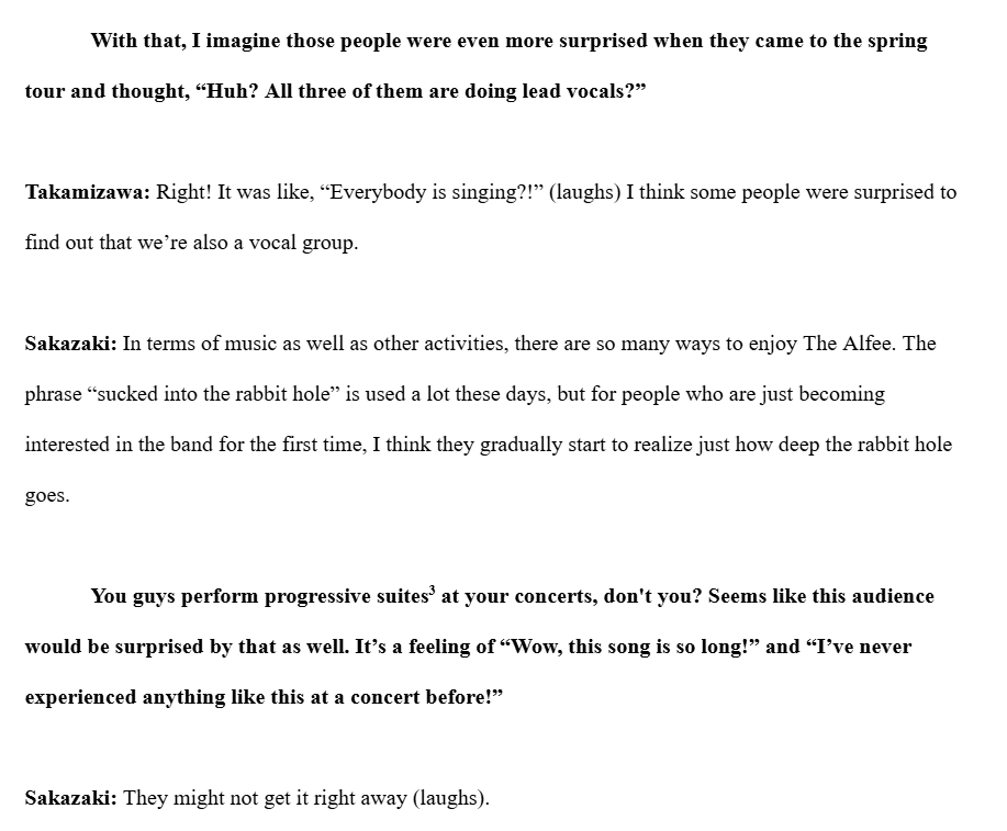 My English translation of The Alfee's interview with Billboard Japan last year for Heart of Rainbow!
(This was my first attempt at translating something this long, and it was for a class project so please bear with me)