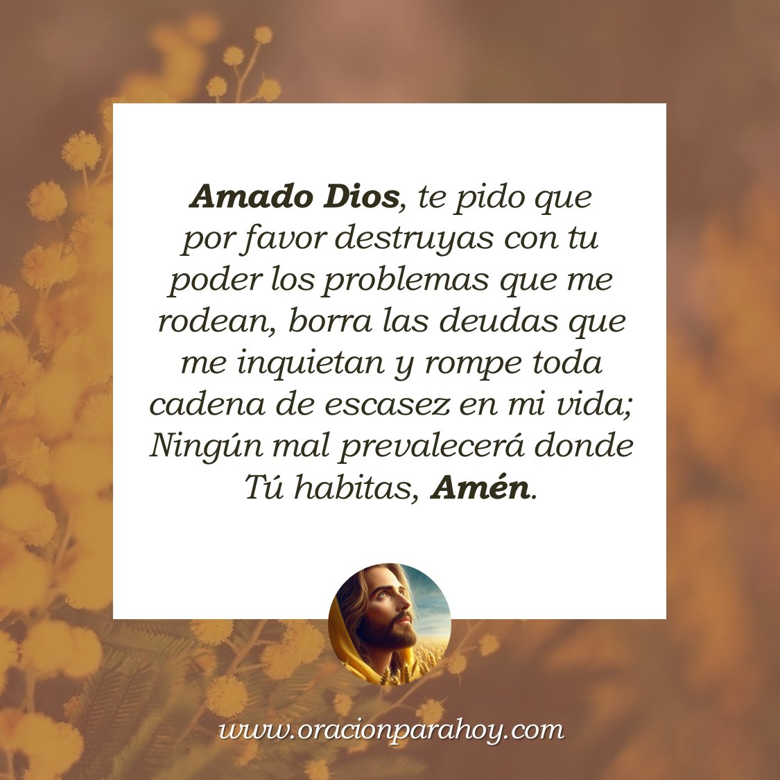 ORACIÓN A DIOS PARA DESTRUIR PROBLEMAS, DEUDAS, POBREZA Y TODO MAL: Señor, hoy te pido que por favor rompas toda carga que me impida avanzar, elimina las deudas que me quitan la paz y aleja todo mal que quiera tocar mi vida.

Mira este vídeo en: youtu.be/xzedNq7R8Pc ✨