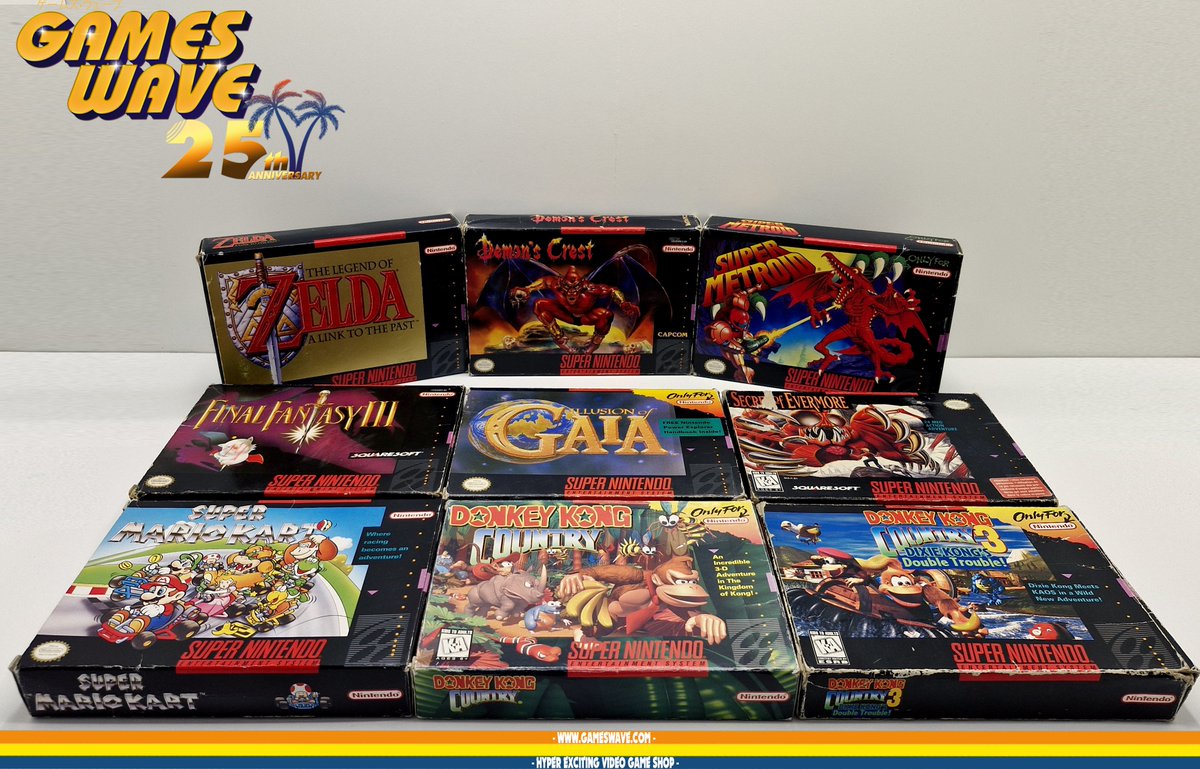 Games_Wave's tweet image. Nouvel arrivage pour la SNES 🥰
▶️Console Super NES Donkey Kong Set.
▶️Demon's Crest, Donkey Kong, 1&amp;amp;3, Zelda, 
Super Metroid, Super Mario Kart, Final Fantasy III, 
Illusion of Gaia.
Dispo⤵️
gameswave.com/list.php?cat=r…

#Retrogaming #Nintendo #SNES #Zelda #Metroid #FinalFantasy