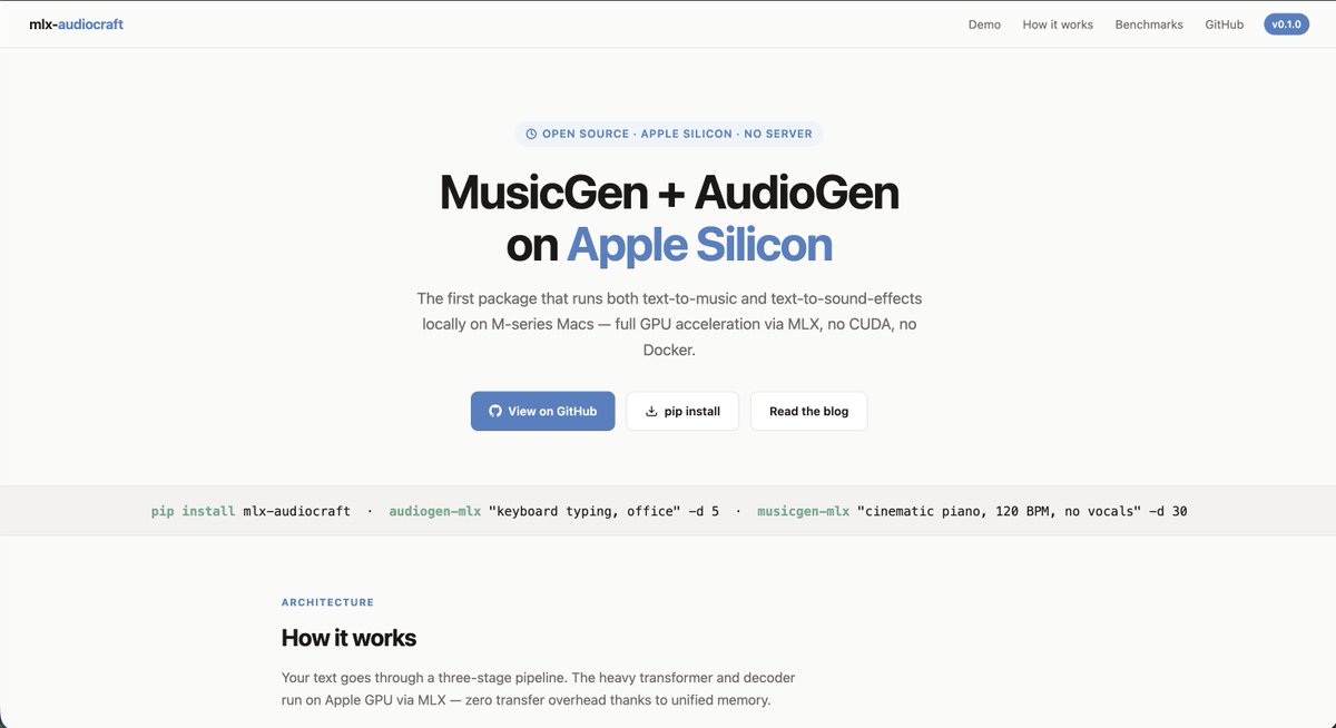 Just ported AudioGen to Apple Silicon via MLX — first time text → sound effects run natively on M-series Macs.