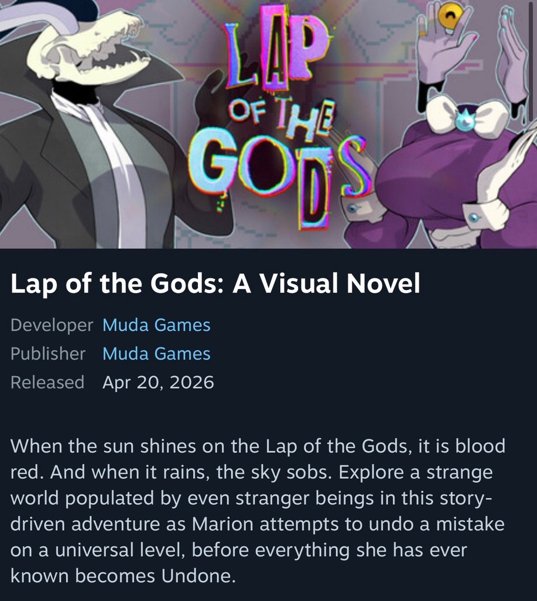 mudaGames_'s tweet photo. We are Hayley Adams and Tyler Fugitt of Muda Games! We just released our first game, Lap of the Gods: A Visual Novel — now available on Steam! #indiedev #indiegames #lapofthegods https://t.co/VG3I3J3d8H