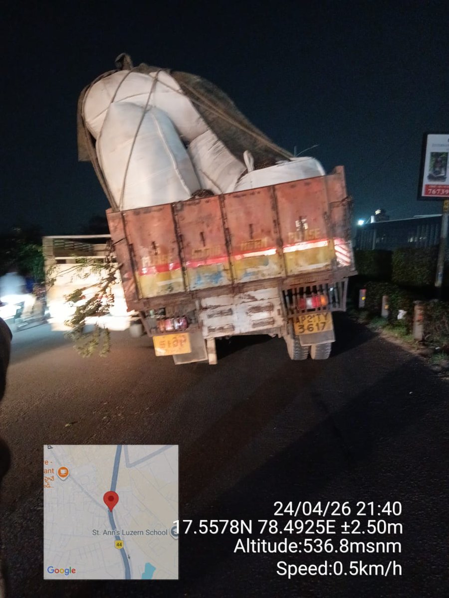 CYBTRAFFIC's tweet photo. Traffic Alert:
A lorry breakdown has been reported on Kompally Railway Bridge. Traffic towards the city is moving slowly. Commuters are advised to proceed with caution, follow traffic instructions, and expect delays.
#TrafficAlert #Kompally #HyderabadTraffic #BreakdownAlert #DriveSafe