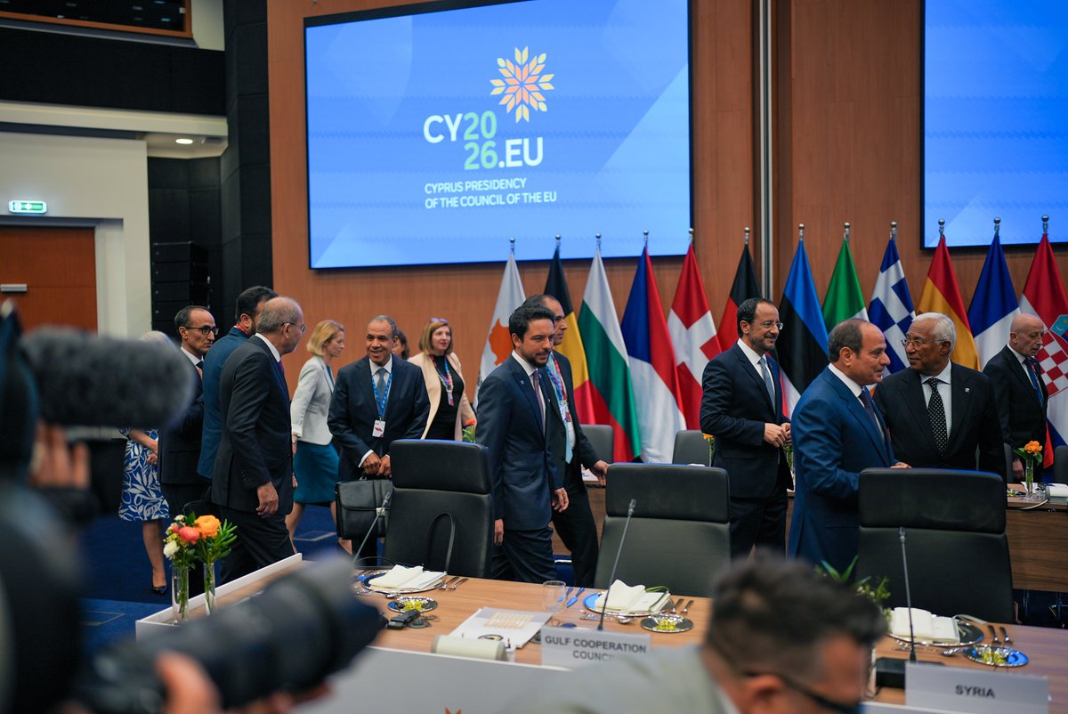 RHCJO's tweet image. His Royal Highness Crown Prince Al Hussein, deputising for His Majesty @KingAbdullahII, participates in the informal meeting of European Union and key regional partners in Nicosia, #Cyprus. The Crown Prince highlights the importance of the #EU #Jordan Strategic and Comprehensive