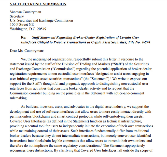 Steph_iscrypto's tweet photo. HAPPENING NOW: 25+ crypto firms just pushed the SEC to lock DeFi protections into permanent rules — a MAJOR SIGNAL as pressure builds around the CLARITY Act. https://t.co/PPik4G4wfh
