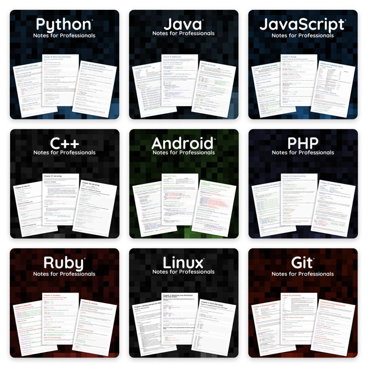 10000+ Pages Programming Notes FREE

1. Java
goalkicker.com/JavaBook/

2. Python
goalkicker.com/PythonBook/

3. JavaScript
goalkicker.com/JavaScriptBook/

4. SQL
goalkicker.com/SQLBook/

5. DSA
goalkicker.com/AlgorithmsBook/

6. C
goalkicker.com/CBook/

7. C++
goalkicker.com/CPlusPlusBook/

8. Node.js