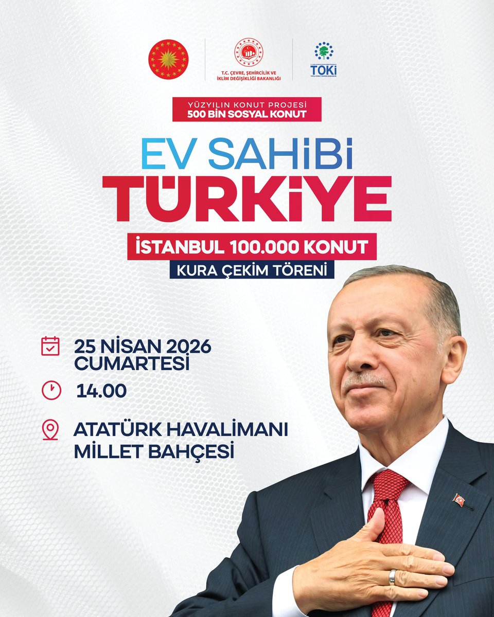 akkadnbevler's tweet photo. İstanbul’umuz için tarihi bir adım daha…

“Yüzyılın Konut Projesi” ile binlerce aile yeni yuvalarına kavuşuyor.

Cumhurbaşkanımız Sayın @rterdogan’ın katılımlarıyla gerçekleşecek kura çekim törenine tüm vatandaşlarımız davetlidir.

Her yeni yuva; bir umut, bir başlangıçtır…
Güçlü Türkiye için çalışmaya devam ediyoruz. 🤍

📅 25 Nisan Cumartesi
⏰ 14.00
📍 Atatürk Havalimanı Millet Bahçesi

#EvSahibiTürkiye