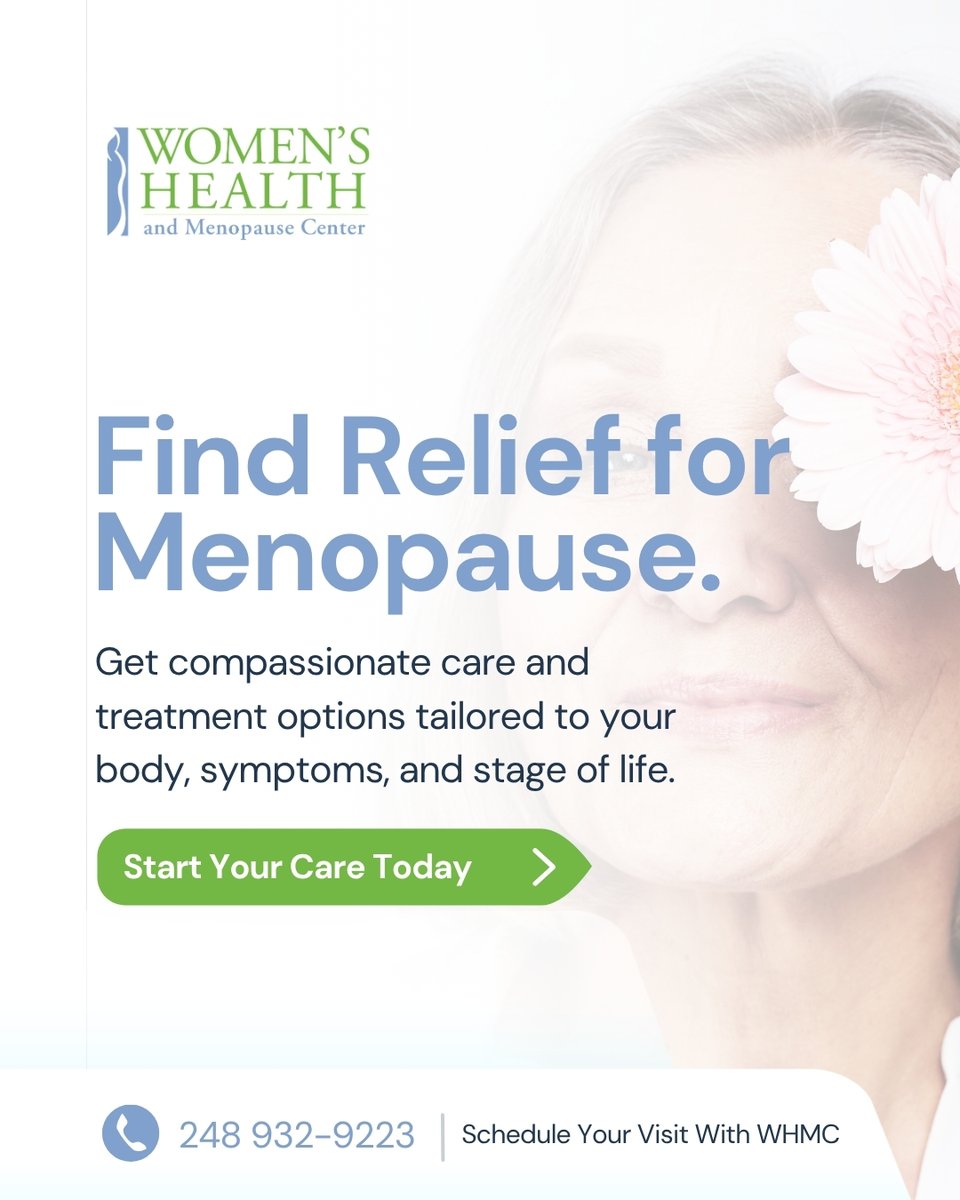 whmcenter's tweet image. Menopause symptoms can affect sleep, mood, comfort, energy, and overall quality of life. You do not have to manage those changes alone. WHMC offers compassionate care and treatment options!

whmcenter.com | (248) 932-9223.

#MenopauseRelief #MenopauseCare #WomensHealth