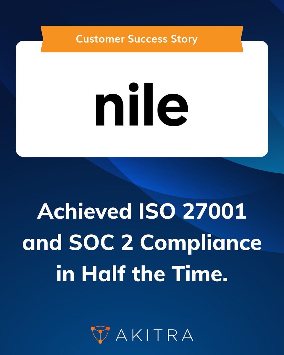 Akitra_Inc's tweet image. Nile achieved ISO 27001 &amp;amp; SOC 2 in half the time with Akitra.
Speed that builds trust.

👉 See how → bit.ly/akitra-nile 

#ISO27001 #SOC2 #ComplianceAutomation #CustomerSuccess #Akitra