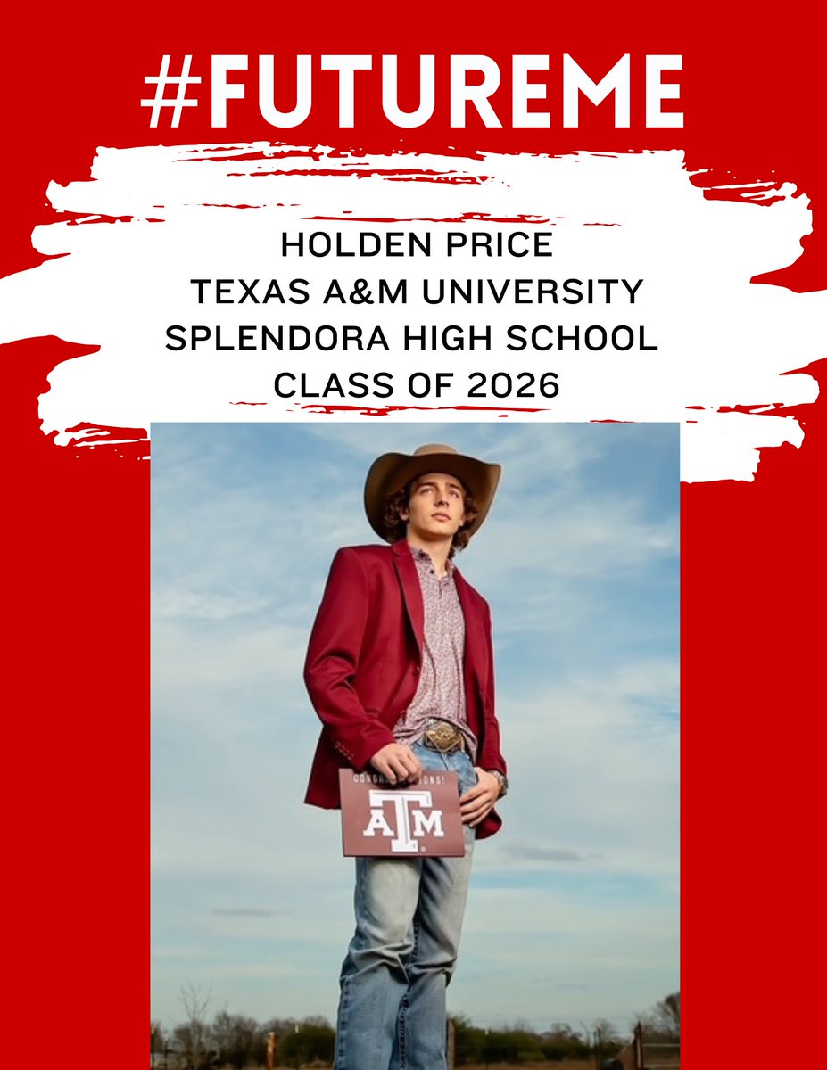 SplendoraHigh's tweet image. Congratulations to Holden Price on his acceptance to Texas A&amp;amp;M University! He will be joining the College of Engineering, where he plans to pursue a degree in materials science engineering.
Seniors, share your big news using #FUTUREME : docs.google.com/forms/d/e/1FAI…
