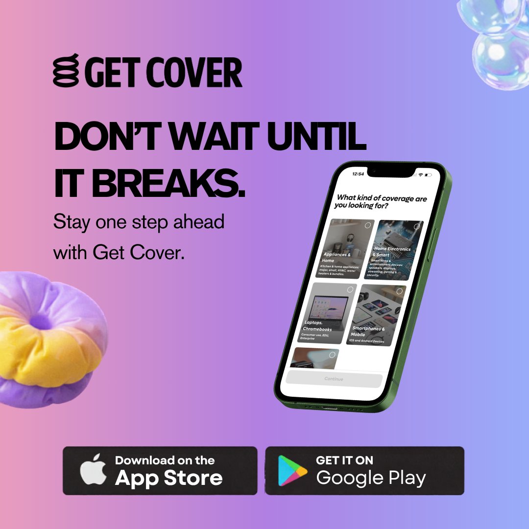 GetCoverCompany's tweet image. Don’t wait until something breaks.

Stay one step ahead with Get Cover.

Download: 

Apple: apple.co/4bVj4dV 
Google Play: bit.ly/3NzMTr2   

#GetProtected