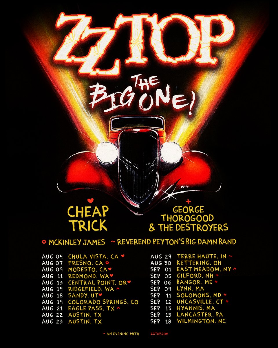 ZZTop's tweet image. THE BIG ONE JUST GOT BIGGER!  🎸 🎸
The Little Ol' Band from Texas is adding more dates to The Big One Tour! 

 Visit ZZTop.com/Tour for tickets and details!