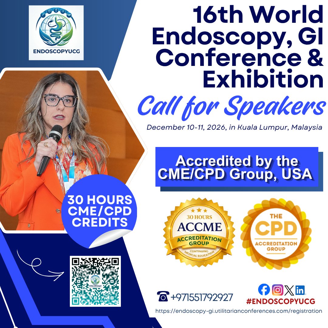EndoscopyC26521's tweet image. Call for Speakers!
Be part of the 16th World Endoscopy, GI Conference &amp;amp; Exhibition from December 10-11, 2026, in Kuala Lumpur, Malaysia

Register here: …doscopy-gi.utilitarianconferences.com/registration
Wp: wa.me/+971551792927

#Endoscopy #GIConference #MedicalConference #CallForSpeakers #CME #CPD