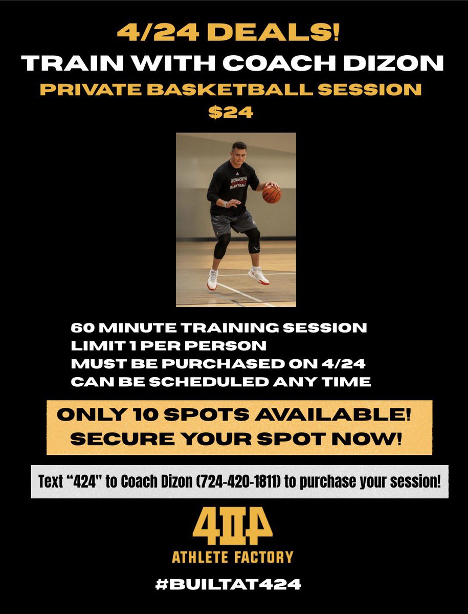 CoachD1zon's tweet photo. 4/24 Day Deals are here and they won’t last long!! 

Get 1 private training session for $24‼️

📅 Must be purchased TODAY (can be scheduled any time) 

Limited to first 10 people! 

Txt/DM “424” to secure your session! 💪🏼 https://t.co/WqBcfRnfIw