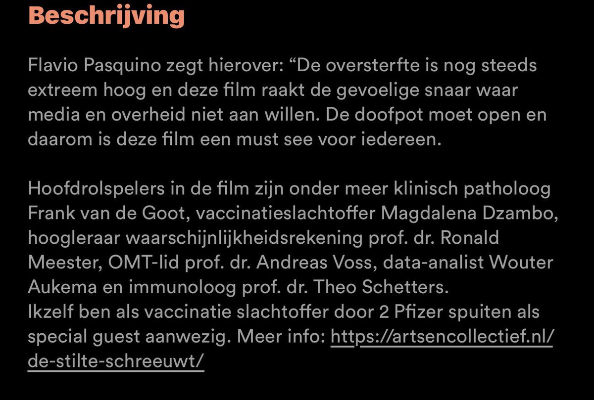 unaveridad's tweet image. 8 september Naaldwijk; documentaire “De Stilte Schreeuwt”
Kaarten: artsencollectief.nl/product/docume… @ArtsenC #oversterfte #pfizer #Moderna #mRNA