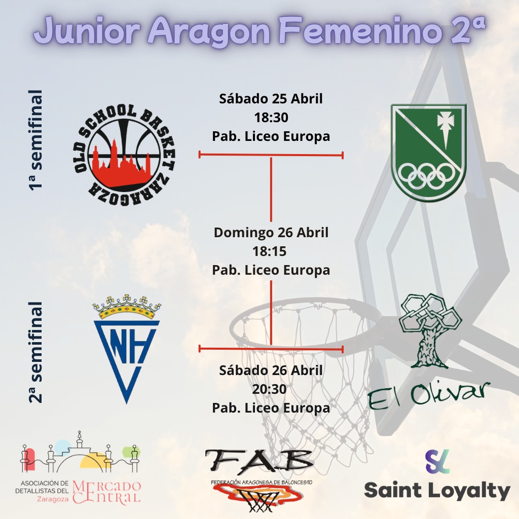 oldSchoolBasket's tweet image. 🔥 FINAL FOUR 🔥

Nuestro equipo Mercado Central OSB (Júnior Femenino 2ª) afronta un fin de semana muy especial peleando por el título de liga en la Final a 4.

🏀 Semifinal
📅 Sábado 25 | 18:30
📍 Liceo Europa

💜 ¡Ánimo chicas, VAMOS! 💜

#OldSchoolBasketZaragoza #FinalFour