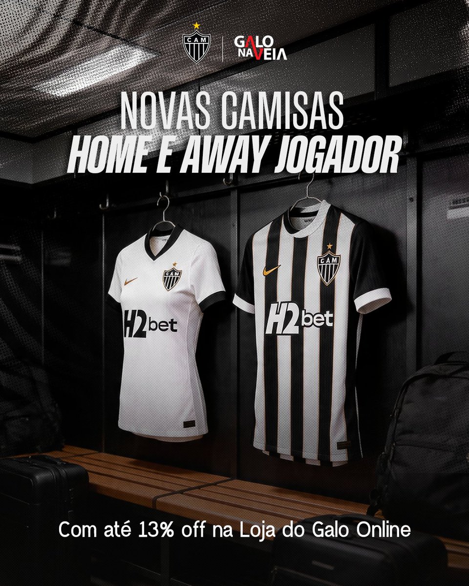 As novas Camisas Home e Away modelo jogador chegaram na Loja do Galo online 📲🐓

O melhor é que, quem é GNV, aproveita até 13% de desconto para garantir a sua e vestir o mesmo manto que nossos craques entram em campo 🖤🤍
+