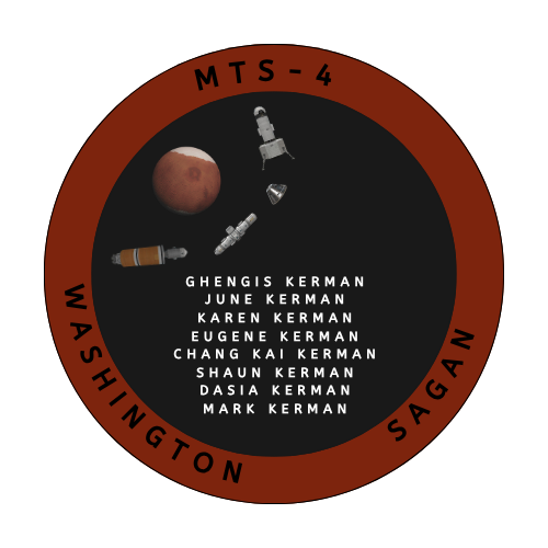 DogKsp's tweet photo. (Mars Transport System) MTS-1-4 mission patches fictional stuff for my ksp save https://t.co/FZSHqg9A9x