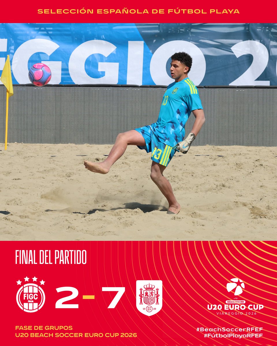 FutbolPlayaRFEF's tweet photo. 💪🏼 !Segunda victoria de la @SEFutbol Playa en la Eurocopa Sub-20!

🇮🇹 Italia 2-7 España 🇪🇸

🔴 Puedes volver a ver el partido completo en https://t.co/J6vKwndg7Z

#BeachSoccerRFEF | #FútbolPlayaRFEF https://t.co/R82fHE9KR4