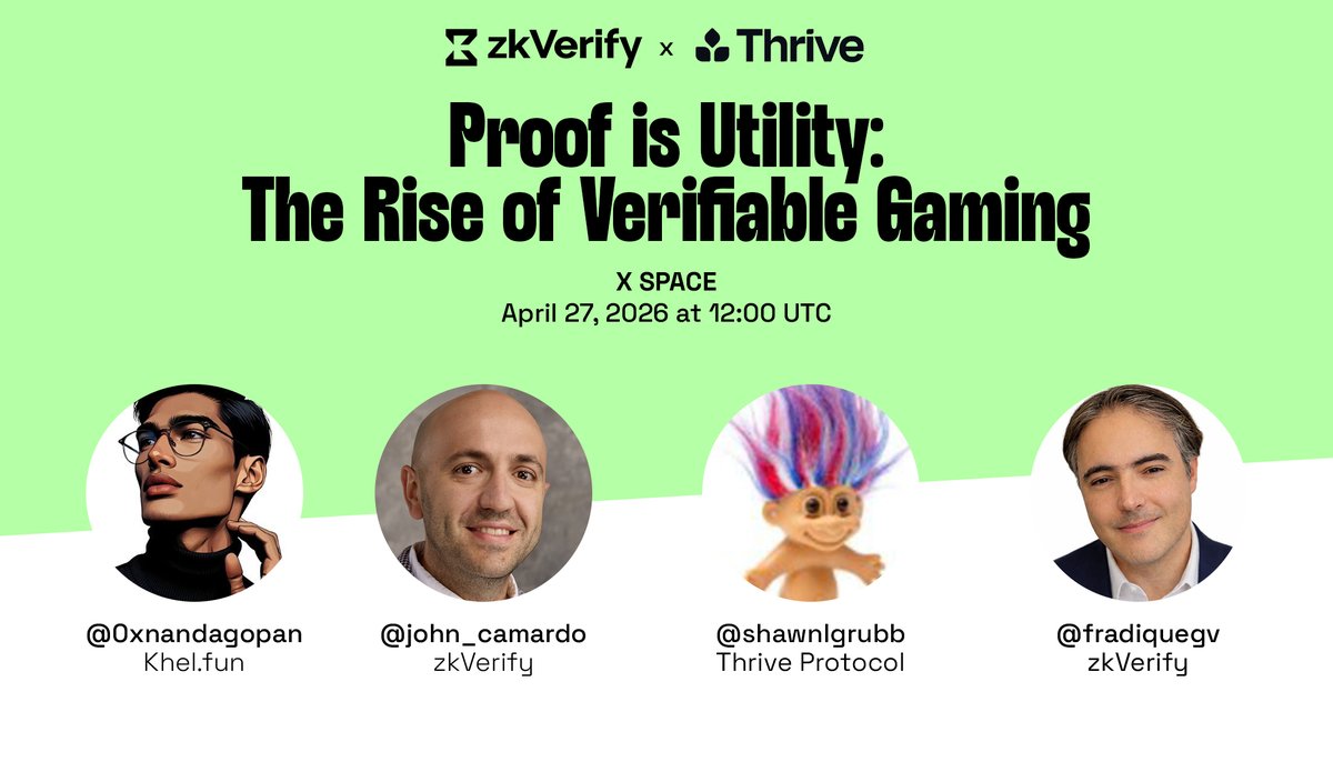 What happens when gaming becomes verifiable?

Join us Monday, April 27 at 12 PM UTC for an X Space with <a href="/Kheldotfun/">Khel.fun</a>, <a href="/thriveprotocol/">Thrive Protocol</a>, <a href="/john_camardo/">John Camardo</a> &amp; <a href="/fradiquegv/">Fradique</a>!

We’re diving into the future of provably fair, real-time gaming and how zero-knowledge proofs are making every move,