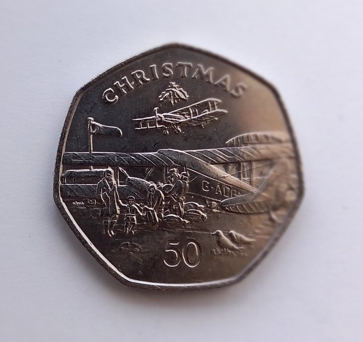 The50pC's tweet photo. #The50pCollector says..9th is the 1985 De Havilland Rapide  AAv2 die mark coin. https://t.co/AD2rZmakAx