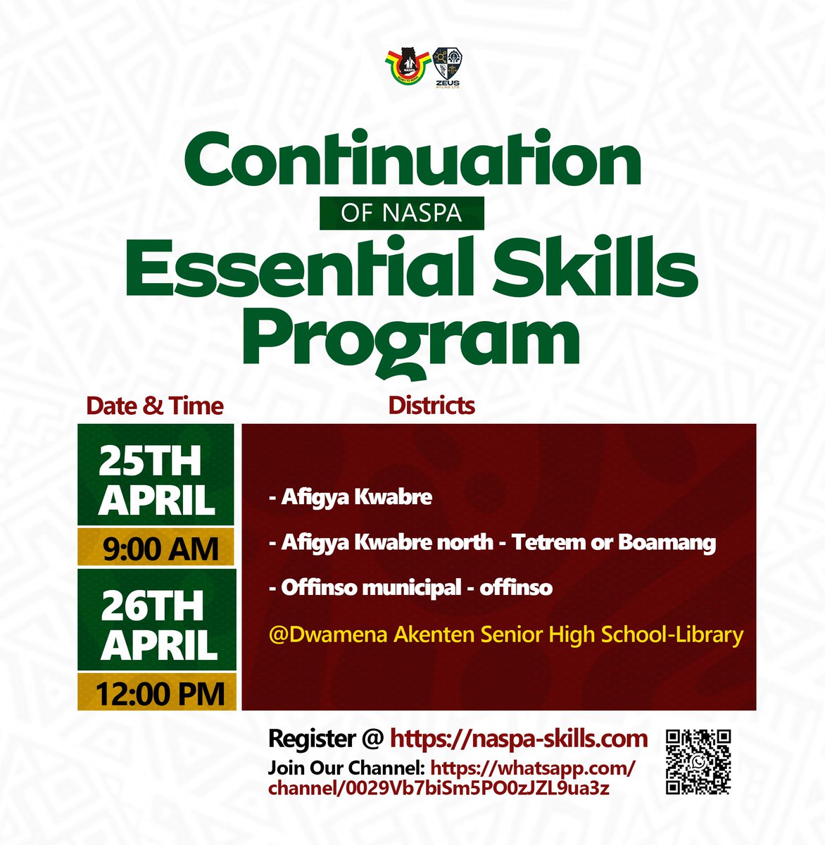 zeusatlasltd's tweet image. Week 3 of the Essential Skills Training Program starts tomorrow 

Check the flyer to see if your district is included If yes do not miss it

Build skills Gain confidence Get career ready

naspa-skills.com

#NASPASkills #SkillUp #CareerReady