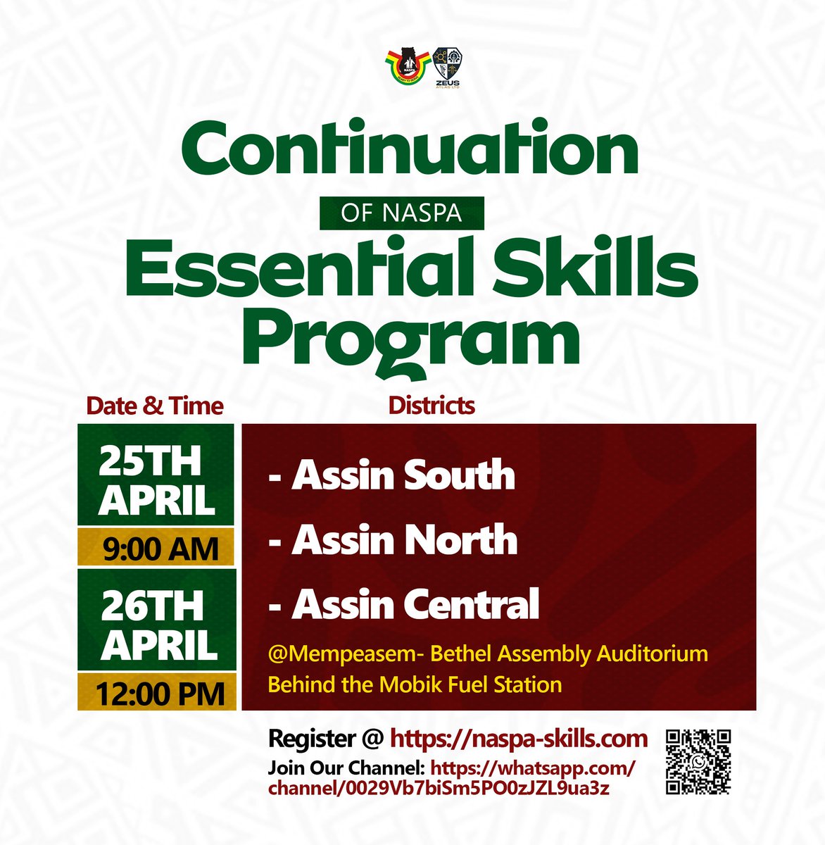 zeusatlasltd's tweet image. Week 3 of the Essential Skills Training Program starts tomorrow 

Check the flyer to see if your district is included If yes do not miss it

Build skills Gain confidence Get career ready

naspa-skills.com

#NASPASkills #SkillUp #CareerReady