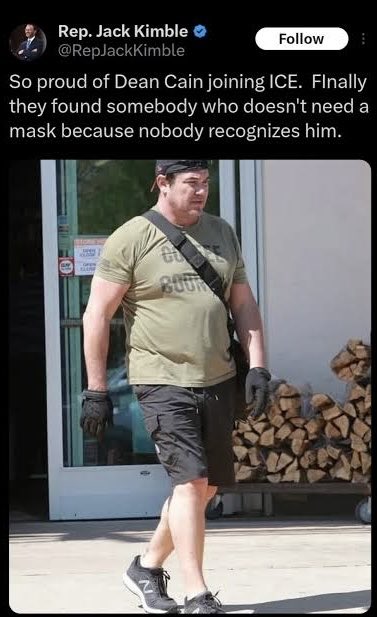 PeaJaeEl's tweet photo. @RealDeanCain Photoshopped. And I bet it’s open in the back like those hospital gowns. https://t.co/QSkzZNDddu