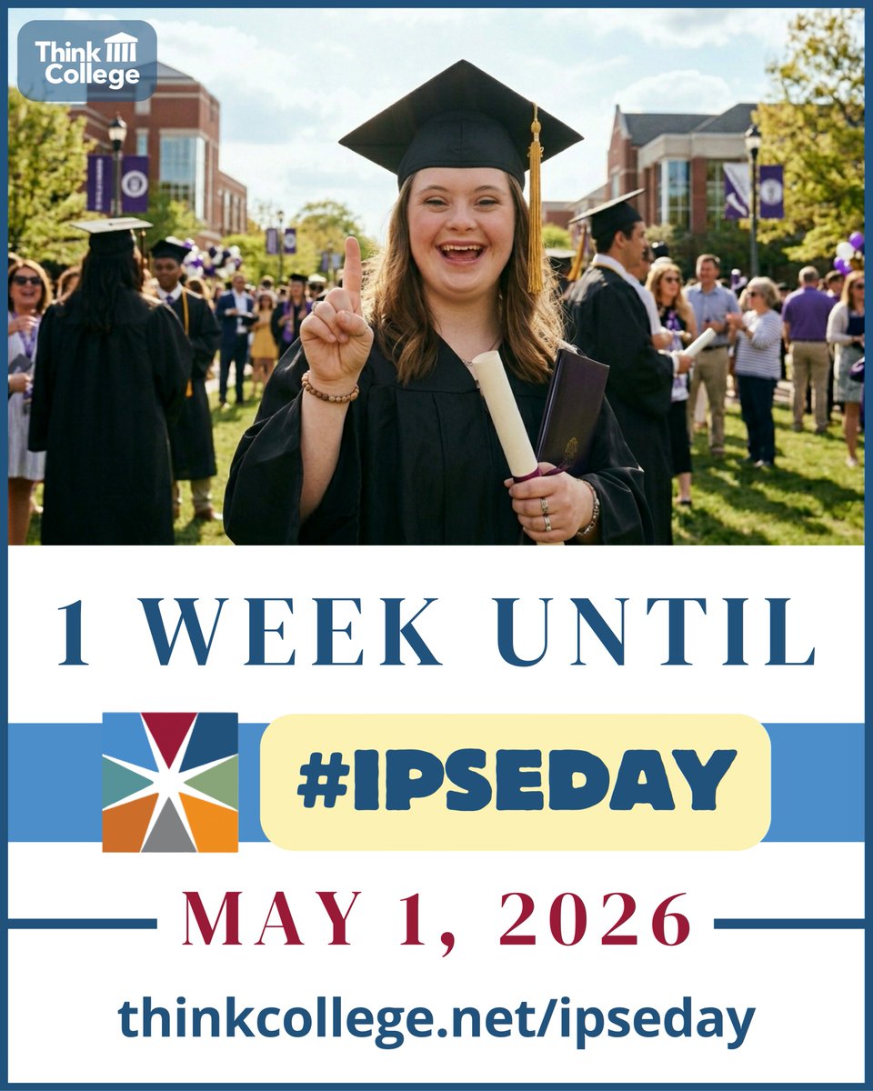 thinkcollegeICI's tweet photo. We are just ☝️ ONE ☝️ week out from #IPSEDay2026! 🥳 Head to https://t.co/DPr1MfP9hW to download your #IPSEDay signs and learn how you can join in the celebrations. We're also hosting a webinar on how to get involved on 4/28! Register: https://t.co/wjwrmPEnJs https://t.co/Liju0dvMpe