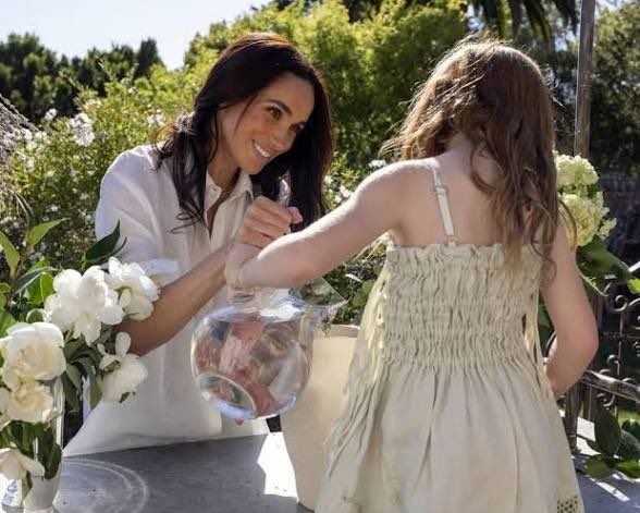 unreMARKLEble's tweet image. Appreciation post for #MeghanMarkle dressing the girl child in a backwards nightgown for the world to see, with her dark underwear showing thru the sleepwear. But internet safety, y’all. 
It’s a mystery as to why the child is barefoot in pajamas most of the time. Idk-if I was