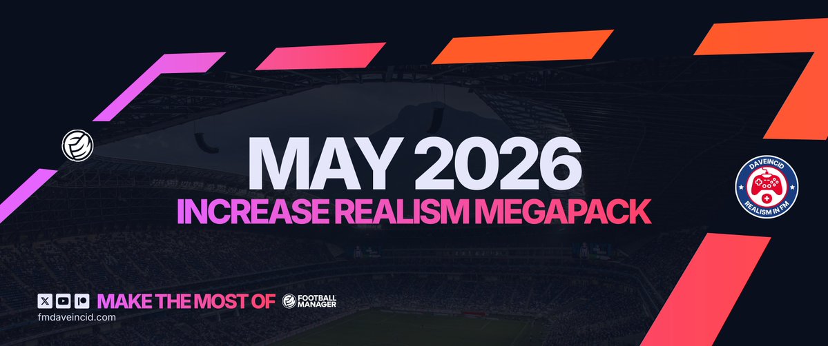 daveincid's tweet image. 🔥#FM26 "Increase-Realism" Megapack #MAY #EarlyAccess is released on #Patreon🔥
✅CA/PA adjustments: 3k+ changes including nationality switches for the #Fifa WC
✅New players: rebuilt from scratch
🆕Increased difficulty: your manager seat is in danger👀
🔗patreon.com/posts/156452090