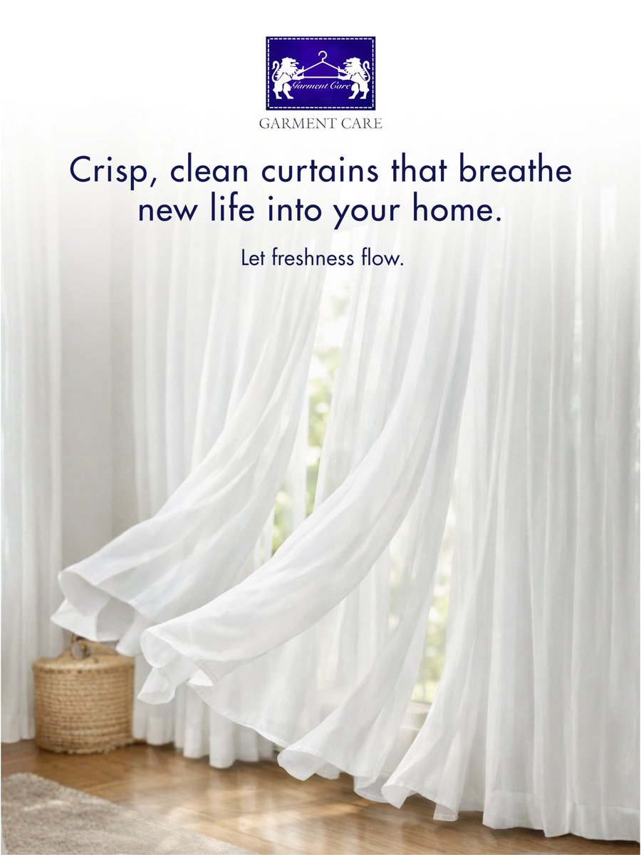 GarmentCareLTD's tweet photo. Fresh curtains, fresh space.
Let your home breathe again with clean, crisp elegance.

#garmentcareltd #curtaincleaning #professionaldrycleaning #clean https://t.co/QunjBiSWzt