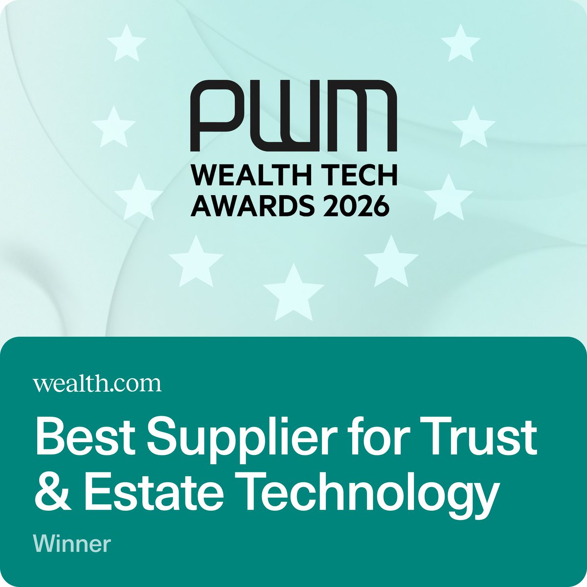 WeAreWealth's tweet photo. We're honored to be recognized by the @FinancialTimes  as the Best Supplier for Trust and Estate Technology in the U.S. at the 2026 PWM Awards.

This award is a testament to the incredible work of our team and to the advisors around the country who partner with us to raise the bar. 🚀

@FT_PWM