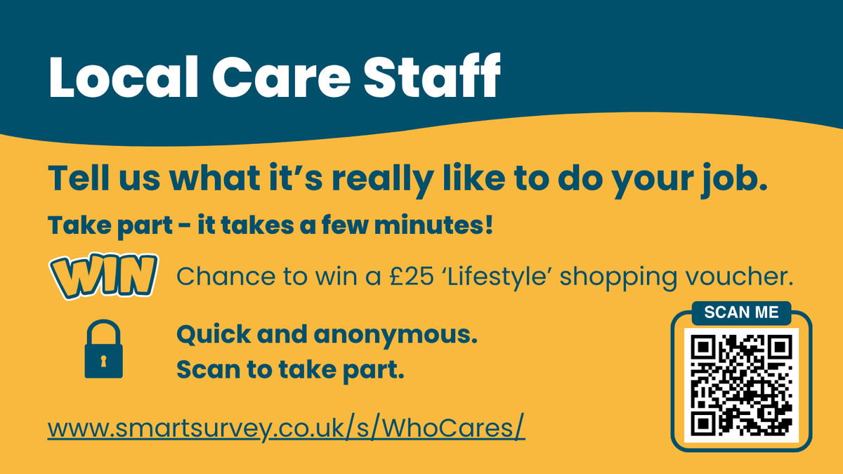 healthywakey's tweet photo. Care workers support people every day. We want to support you. Tell us what it's really like to do your job in our short, anonymous survey. Takes a couple of minutes. Enter the draw to win a £25 voucher.
https://t.co/skLG13P3U0 https://t.co/pjDASHko3L