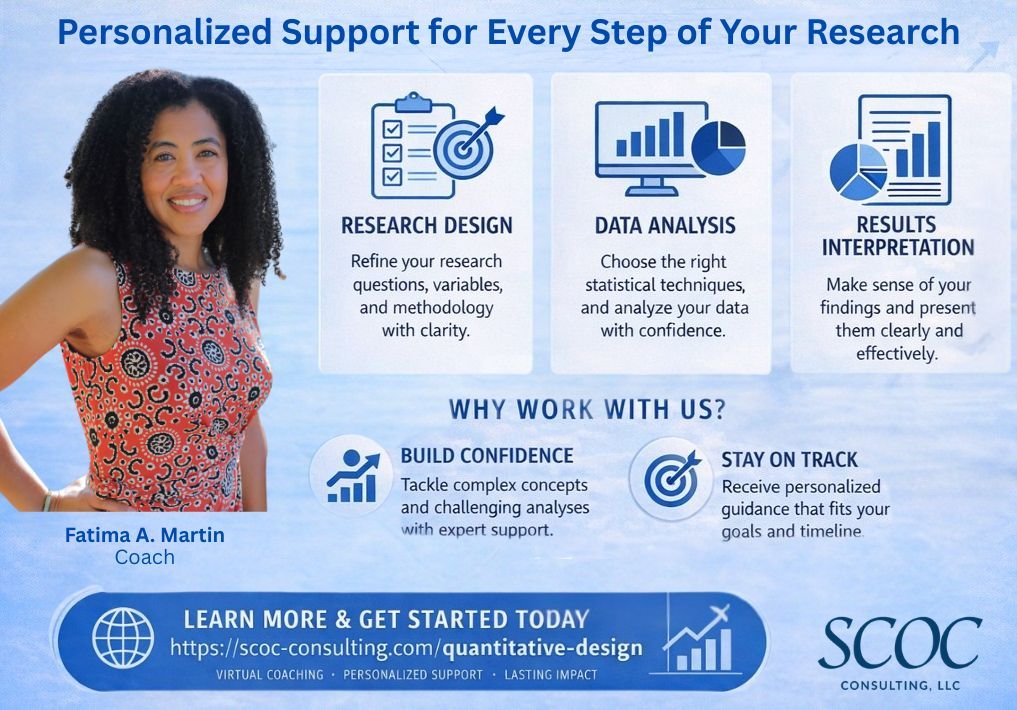 scocconsulting's tweet image. Working on your dissertation? We can help you move from data confusion to clarity—from research design to results interpretation.
One-on-one coaching tailored to your project
scoc-consulting.com/quantitative-d…
#PhDLife #DataAnalysis #ResearchSupport