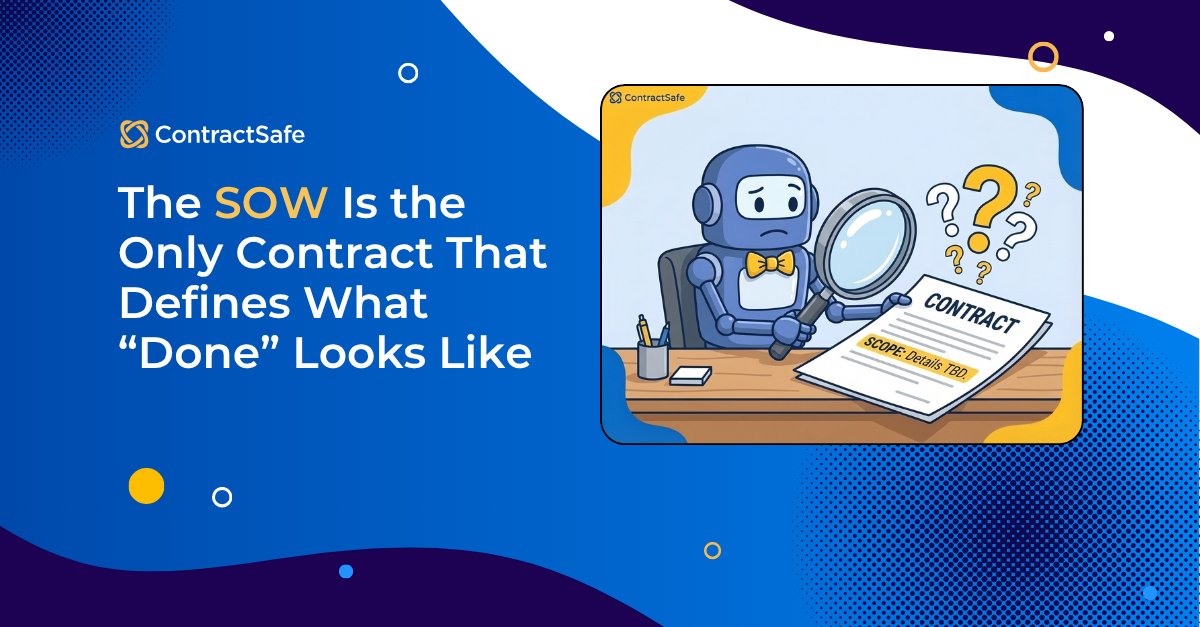 ContractSafe's tweet image. 52% of projects experience scope creep. A vague statement of work is usually why.
Every SOW section exists to prevent a specific type of dispute.

➡️ hubs.ly/Q04bjF4H0

#ContractManagement #SOW #ProjectManagement