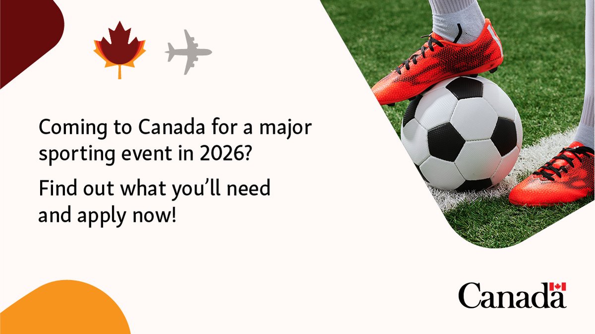 CitImmCanada's tweet photo. Calling all soccer/football fans: If you plan to attend a FIFA World Cup 2026™ match in Canada, find out what you'll need to enter Canada. Apply now so you don’t miss your event: https://t.co/CazOUcnmgJ

#FIFAWorldCup #WeAreCanada https://t.co/L5UfpXlpif