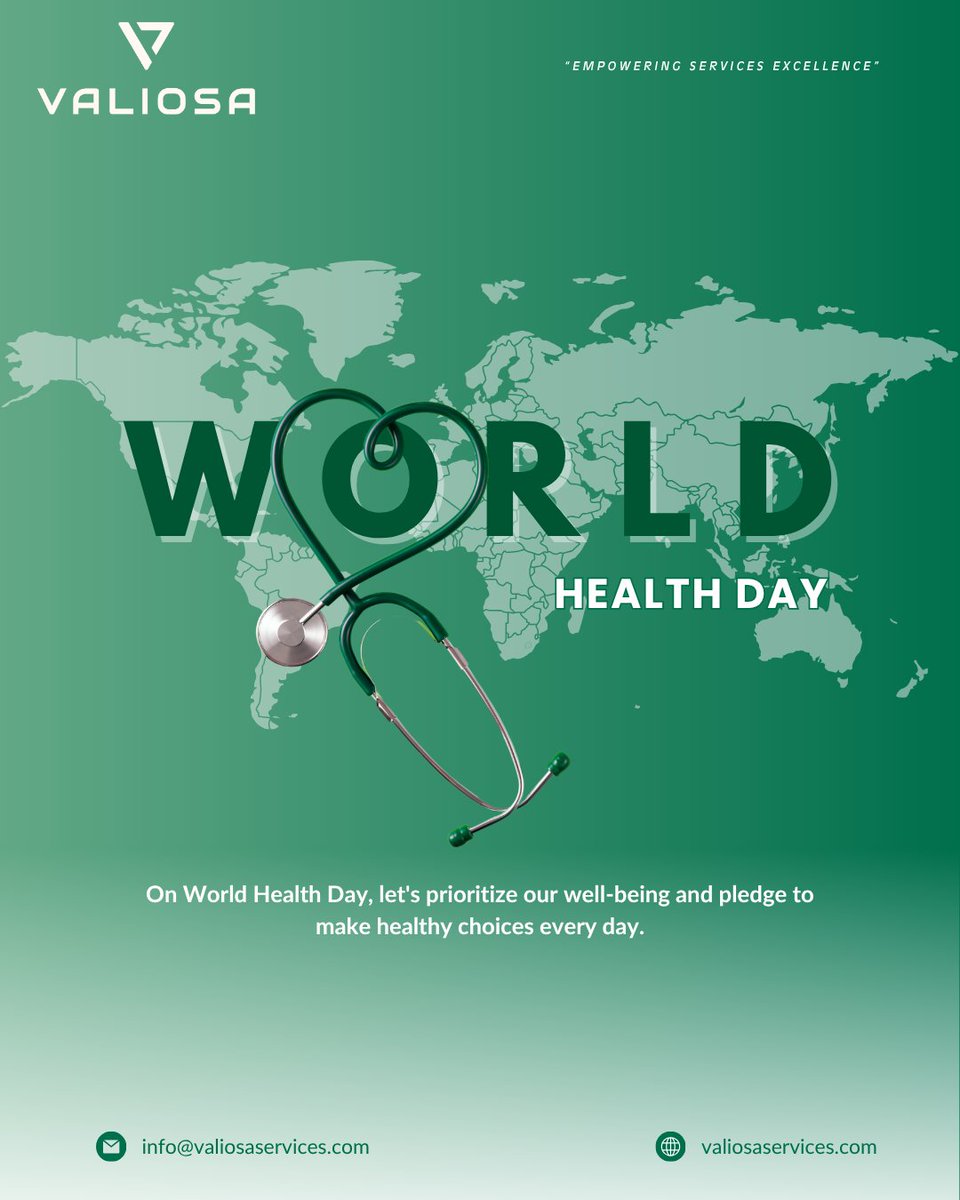 ValiosaServices's tweet image. This World Health Day, we at VALIOSA are taking a moment to prioritize the well-being of our team, our partners, and our community. 

#WorldHealthDay #HealthFirst #WorkplaceWellness #SafetyExcellence #HealthyChoices #ValiosaServicesGroup #VSG #Empowering #Services #Excellence