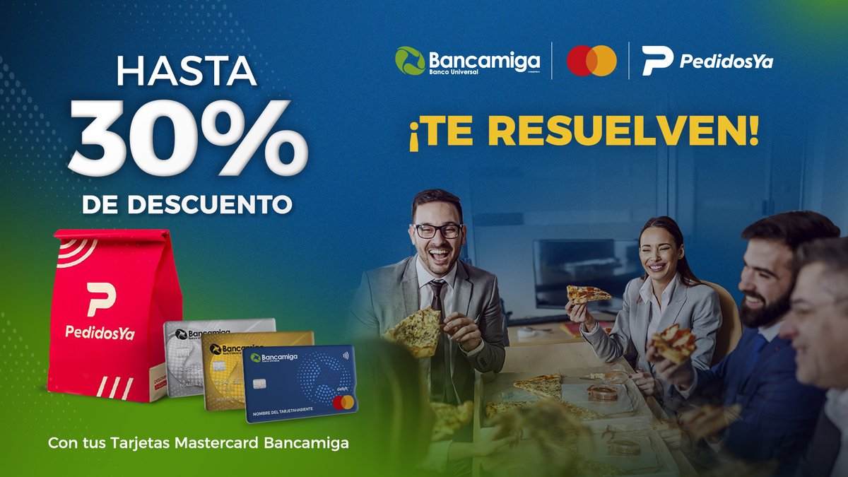 bancamiga's tweet image. Los mejores momentos se comparten! 🍕🤝

Bancamiga y Pedidos Ya te resuelven con hasta 30% de descuento al pagar con tus tarjetas Mastercard Bancamiga.

¿Qué vas a pedir hoy? 👇

#Bancamiga #pedidosYa #Mastercard #Descuentos