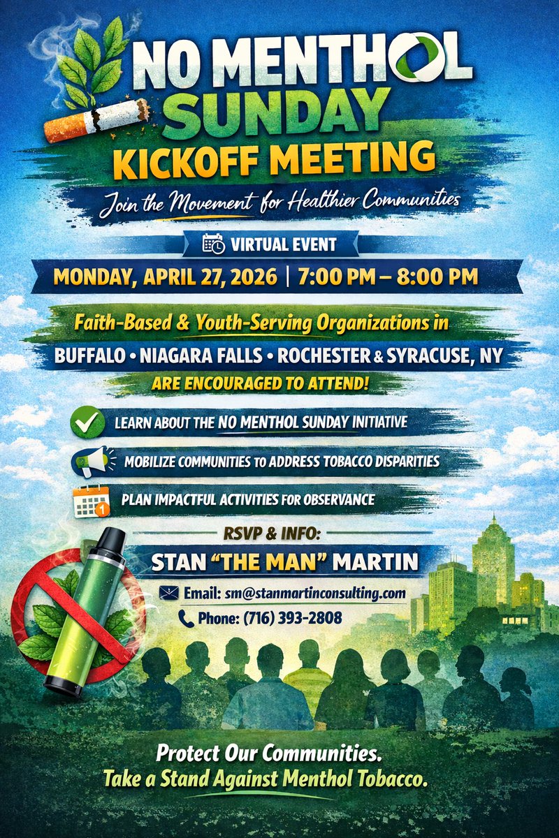 TACFL_flx's tweet photo. May 17 is #NoMentholSunday! Join teams across WNY on April 27 @ 7pm for a virtual kick off! Details here: https://t.co/eRjDV9rKTM | #ROC #FLX #BUF #SYR https://t.co/vvHSGjPO6o