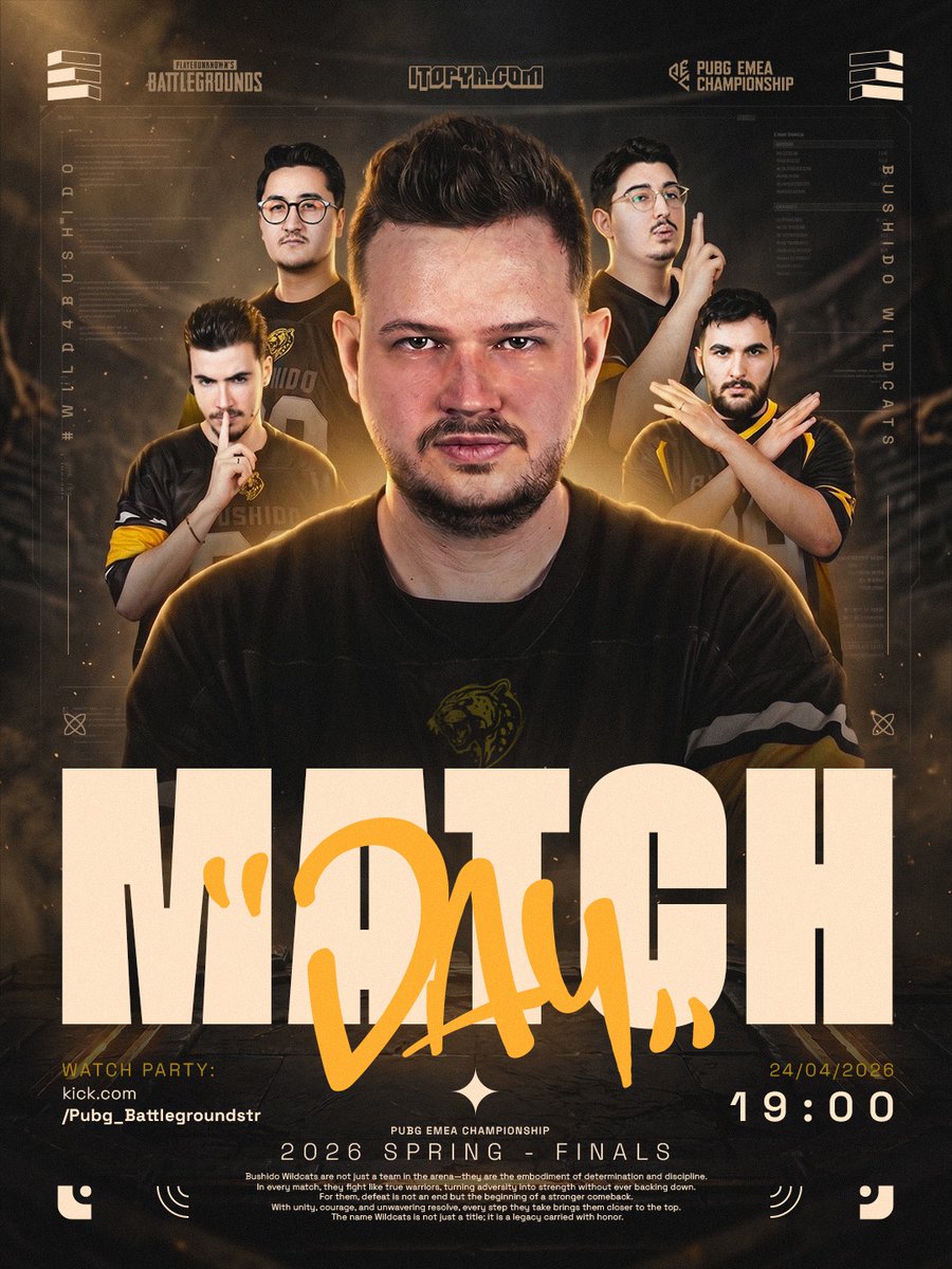 bushidowildcats's tweet image. FINALS TIME 🏆

PUBG EMEA Championship: 2026 Spring - Day 1
🕒 19:00 
🔗 kick.com/pubg_battlegro…

#BW #Wild4Bushido #PUBGEsports #PECSpring