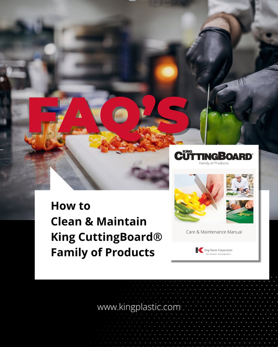 KingPlastic's tweet image. Looking for tips to keep King CuttingBoard® in top condition? Check out our Care and Maintenance Guide.

🔗Learn more in the downloads section: kingplastic.com/King-CuttingBo… 
#KingColorBoard #CareandMaintenance #FAQs #KingPlastic