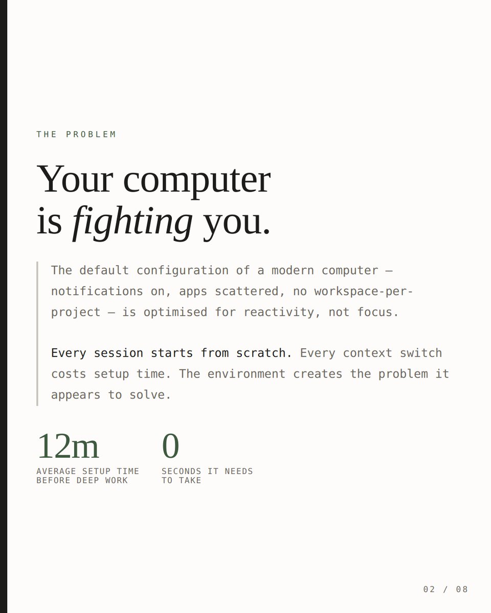 brnsft's tweet photo. It's not just about time management; it's your environment! Distracting apps, notifications, and messy setups hinder deep work. It's a design issue, not willpower. Let's redesign for productivity! 💡✨ https://t.co/ghb10lk8Uf