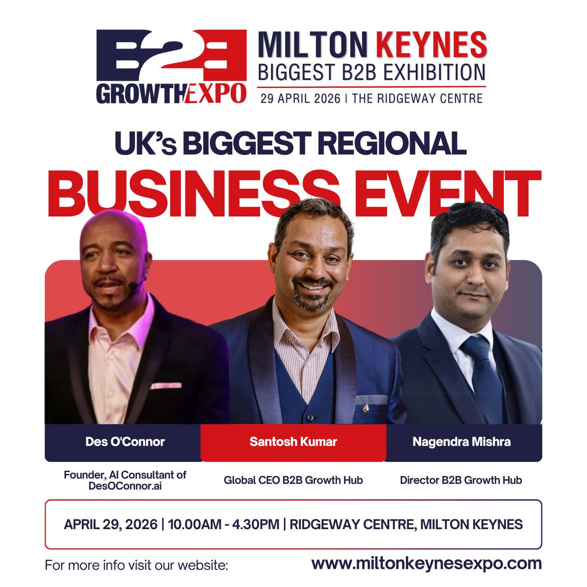 B2BGrowthExpo's tweet image. Milton Keynes Expo 2026 – Don’t miss the chance to grow, learn, and connect. 📢

📍 Location: The Ridgeway Centre Wolverton, England
⏱️ Time: 10:00 AM – 4:30 PM
Secure your visitor ticket here: zurl.co/r2QNa
#MiltonKeynesExpo #B2BExpo #BusinessNetworking