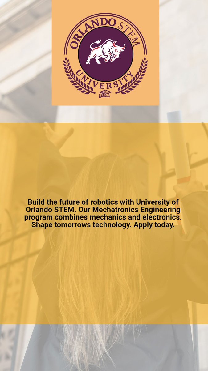 orlando_STEM's tweet photo. 🤖 Build the robots of tomorrow, today.  
Our Mechatronics Engineering program fuses mechanics &amp; electronics to shape the future of tech.  
🔧 Ready to innovate? Apply now.  

#MechatronicsEngineering #RoboticsFuture #OrlandoSTEM #EngineeringInnovation #FutureTech https://t.co/dvIjiFQ8sw