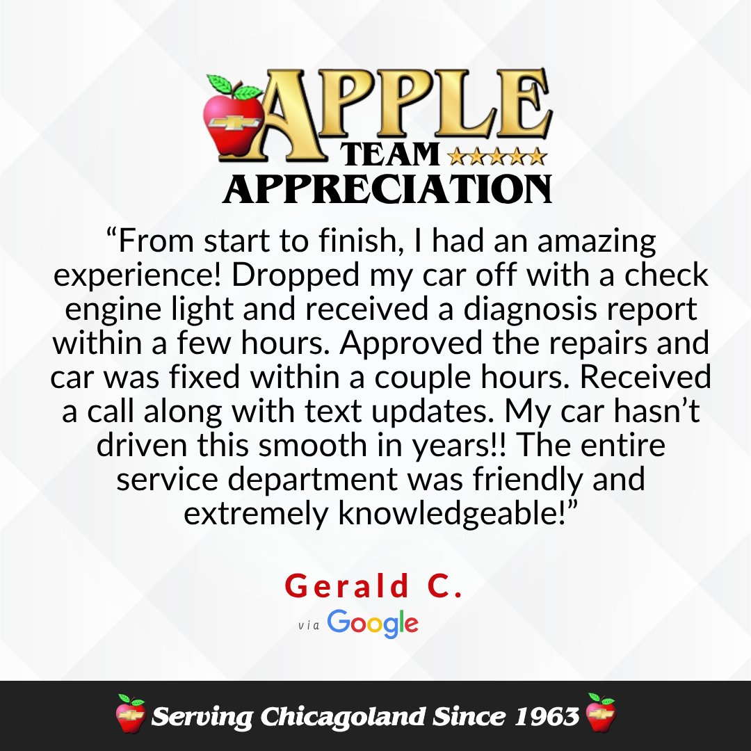 applechevy's tweet image. Gerald, thank you for the amazing review and for choosing Apple Chevrolet! 🍎⭐ #FiveStarReview #CustomerReview #FiveStarFriday