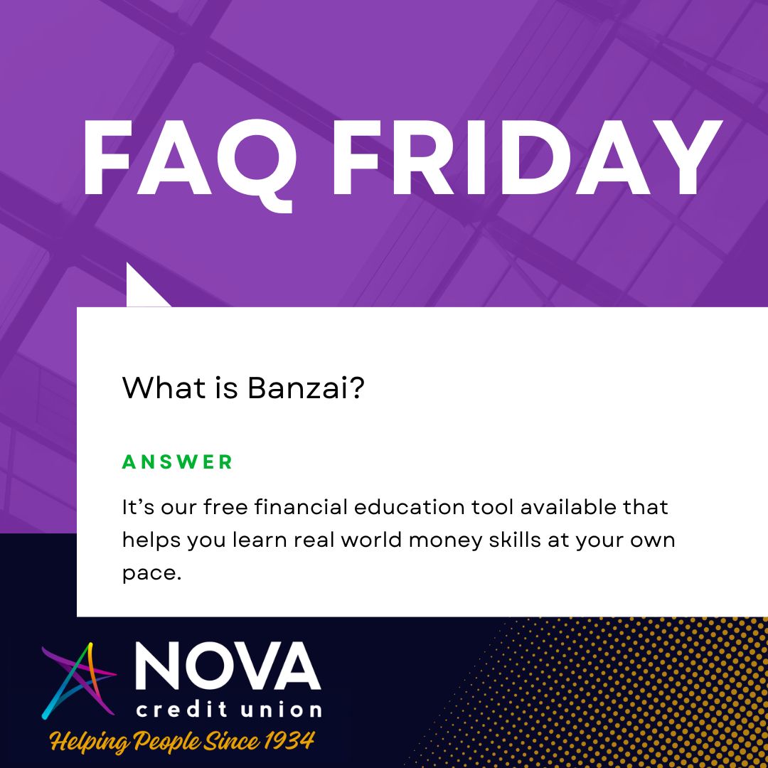 NovaCU_NC's tweet image. It’s #FAQFriday! 🌟 What is Banzai? 

It’s a free financial education tool that covers budgeting, saving, credit, loans, and more through interactive scenarios. Available 24/7 for all ages! Check it out: novacu.com/services/banza… 💫 #FinancialEducation #NovaCU #CreditUnion